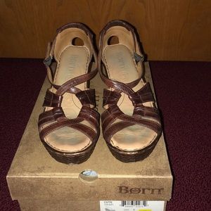 BORN brown wedge sandals